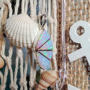 Fire Opal Sterling Silver 925 Pendant Signed KS